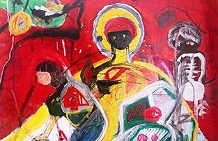 Oil painting titled あかいゆめ